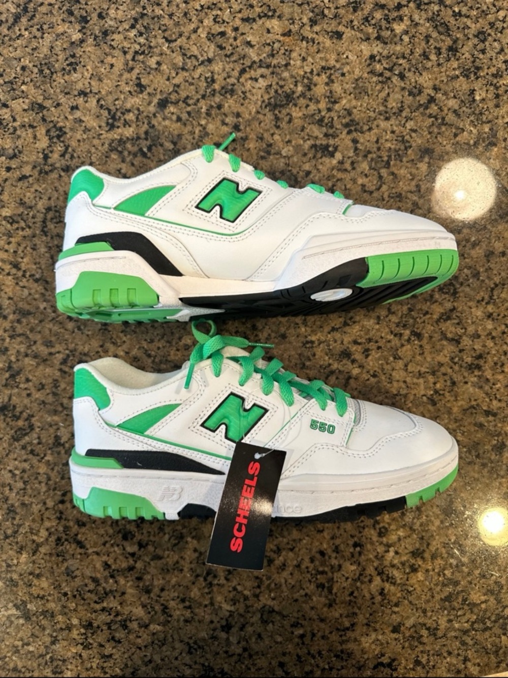 New Balance Women’s White and Green 550 Retro Trainer Sneakers